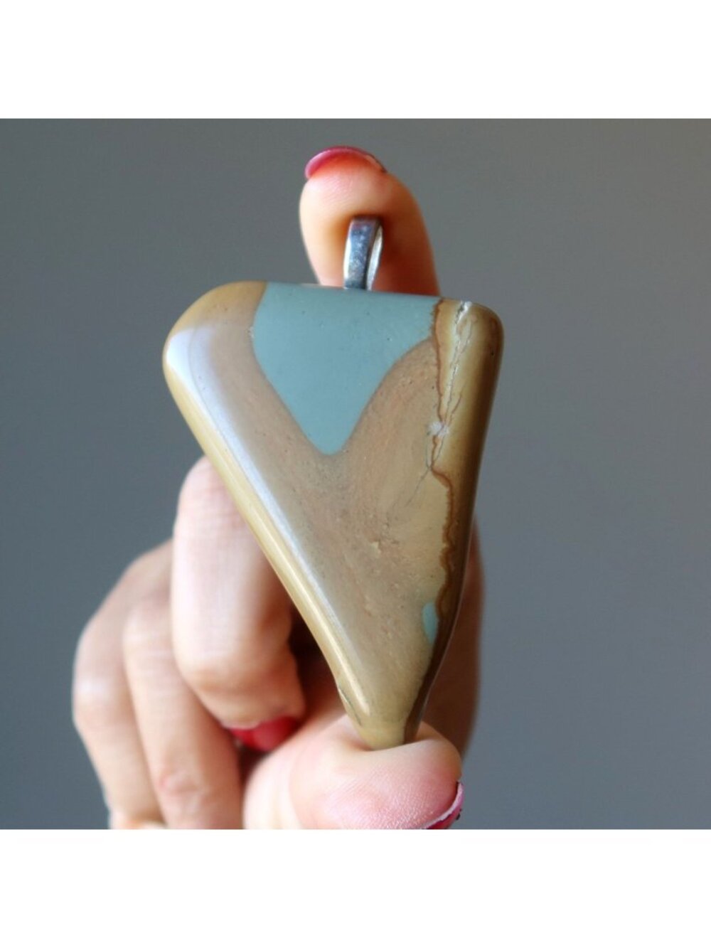 Polychrome Jasper Pendant Nature Crystal Silver Brown Gray Polychrome Stone